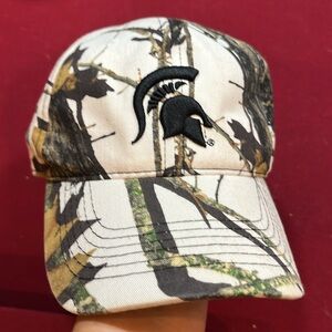 MSU Michigan State camo HAT tan GREEN adjustable strap BALL CAP mens hunting OS